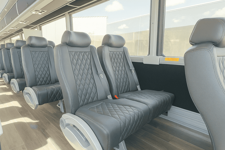 interior of Johns Creek Minibus Company charter bus