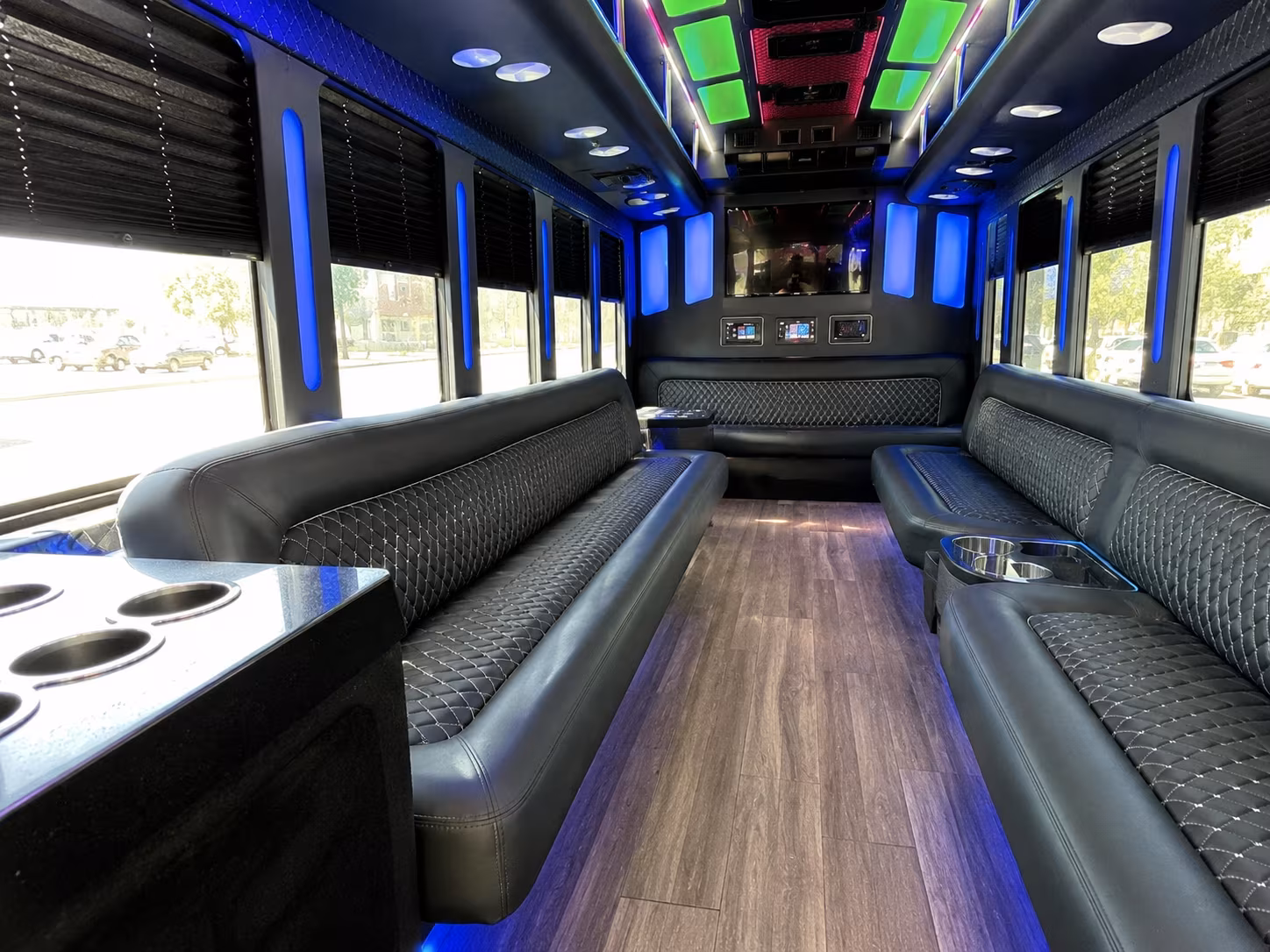 johns creek 15 passenger party bus inside