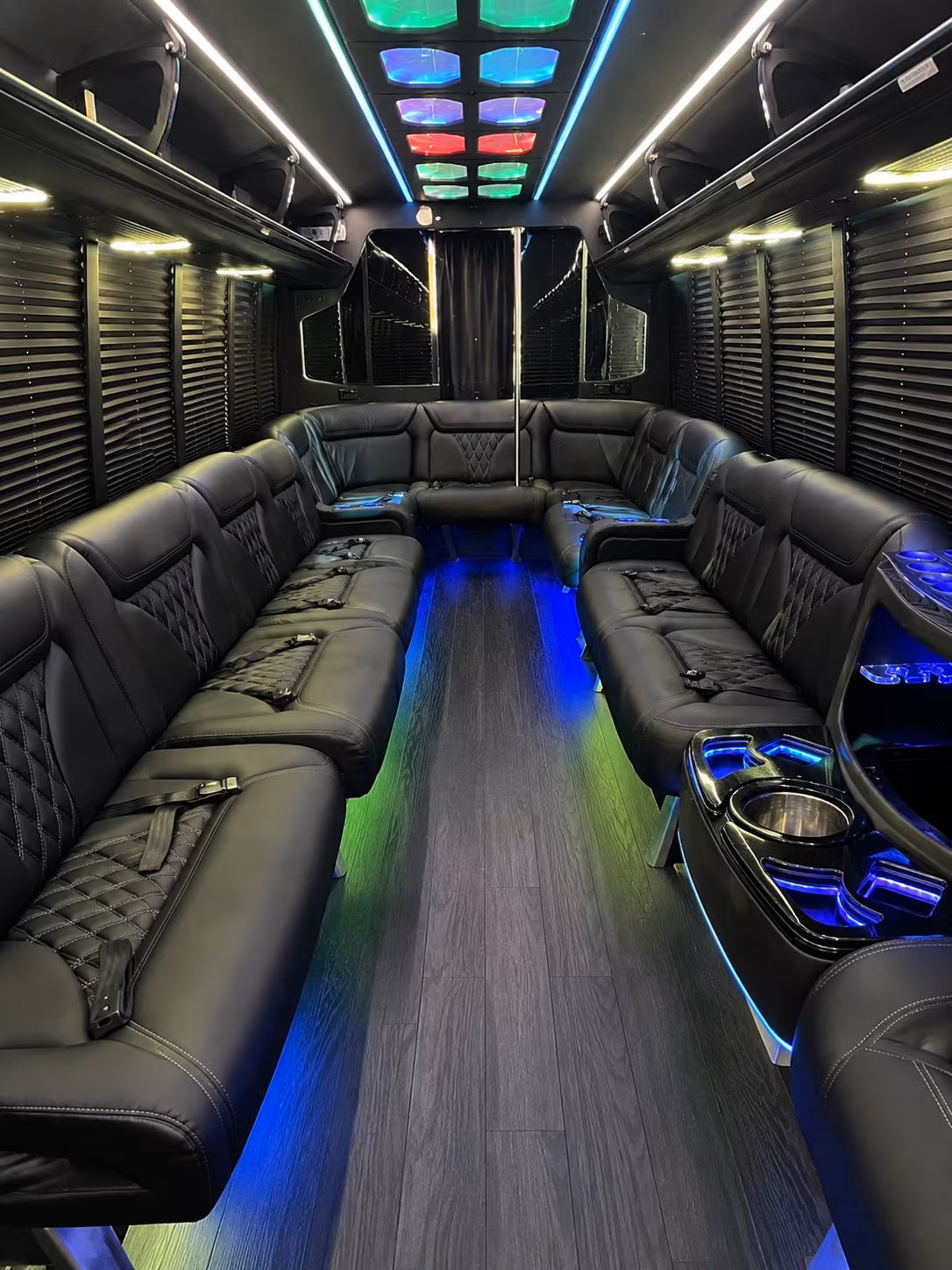 johns creek 20 passenger party bus interior