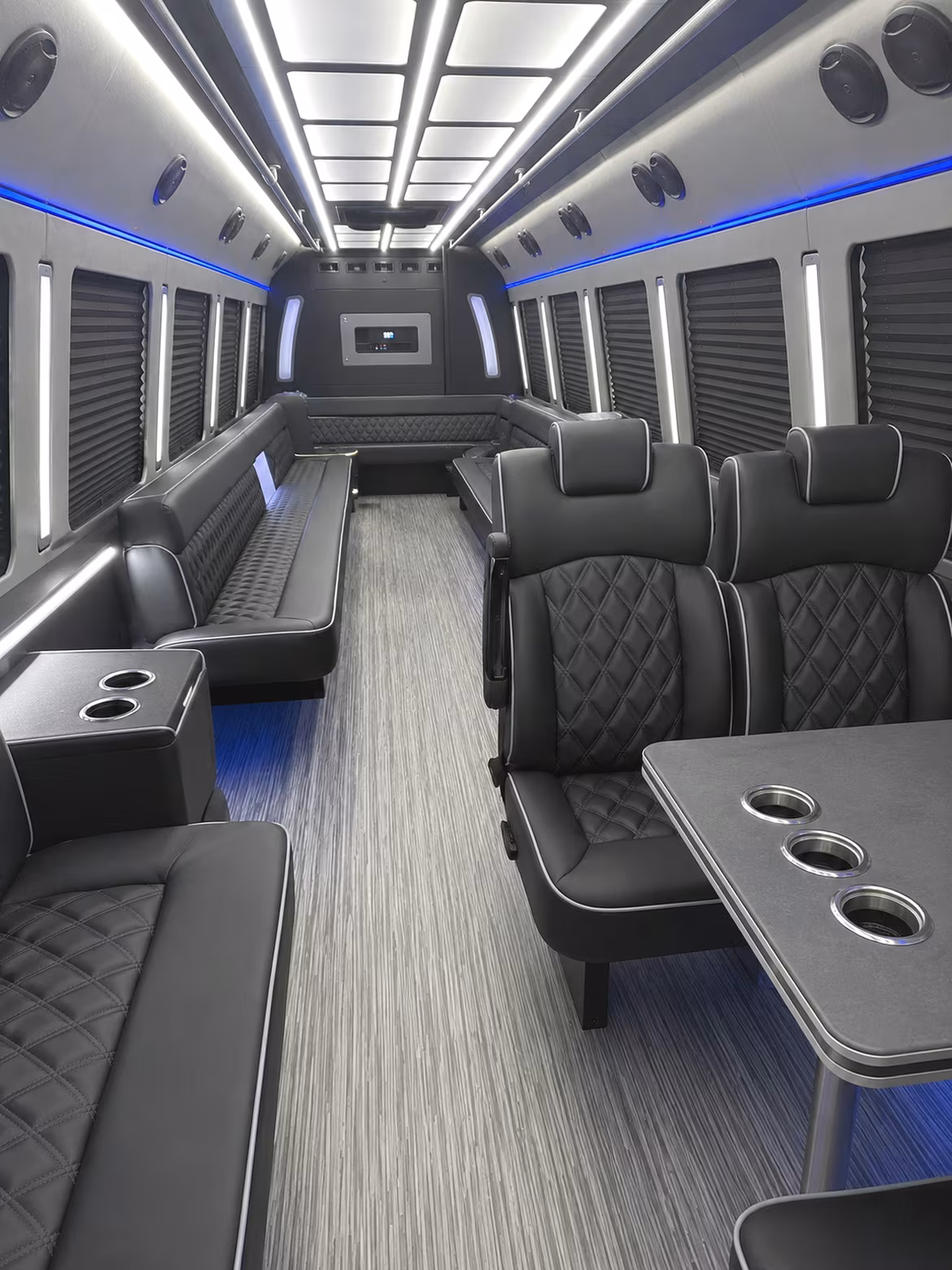 johns creek 25 passenger party bus inside