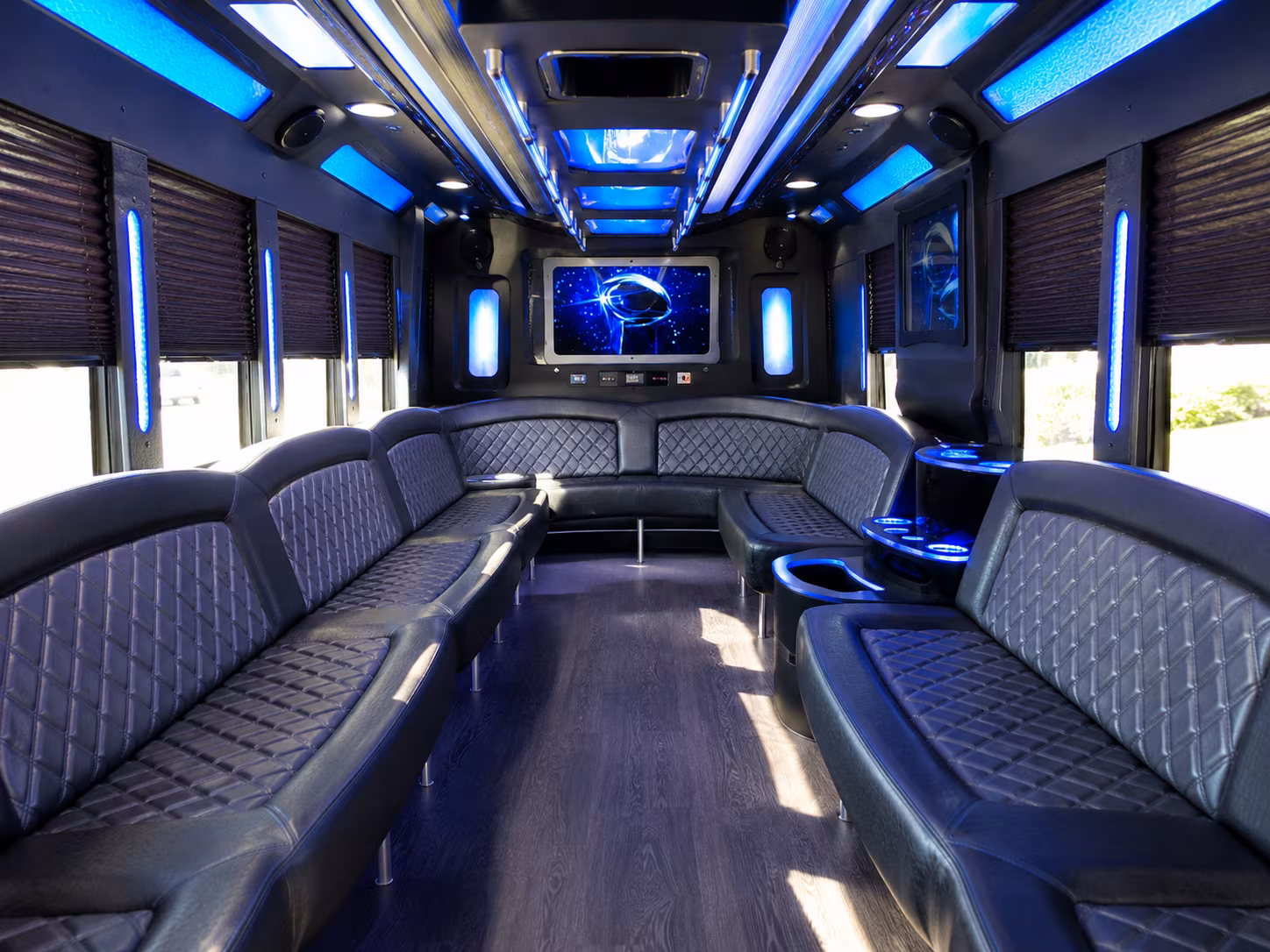 johns creek 28 passenger party bus inside