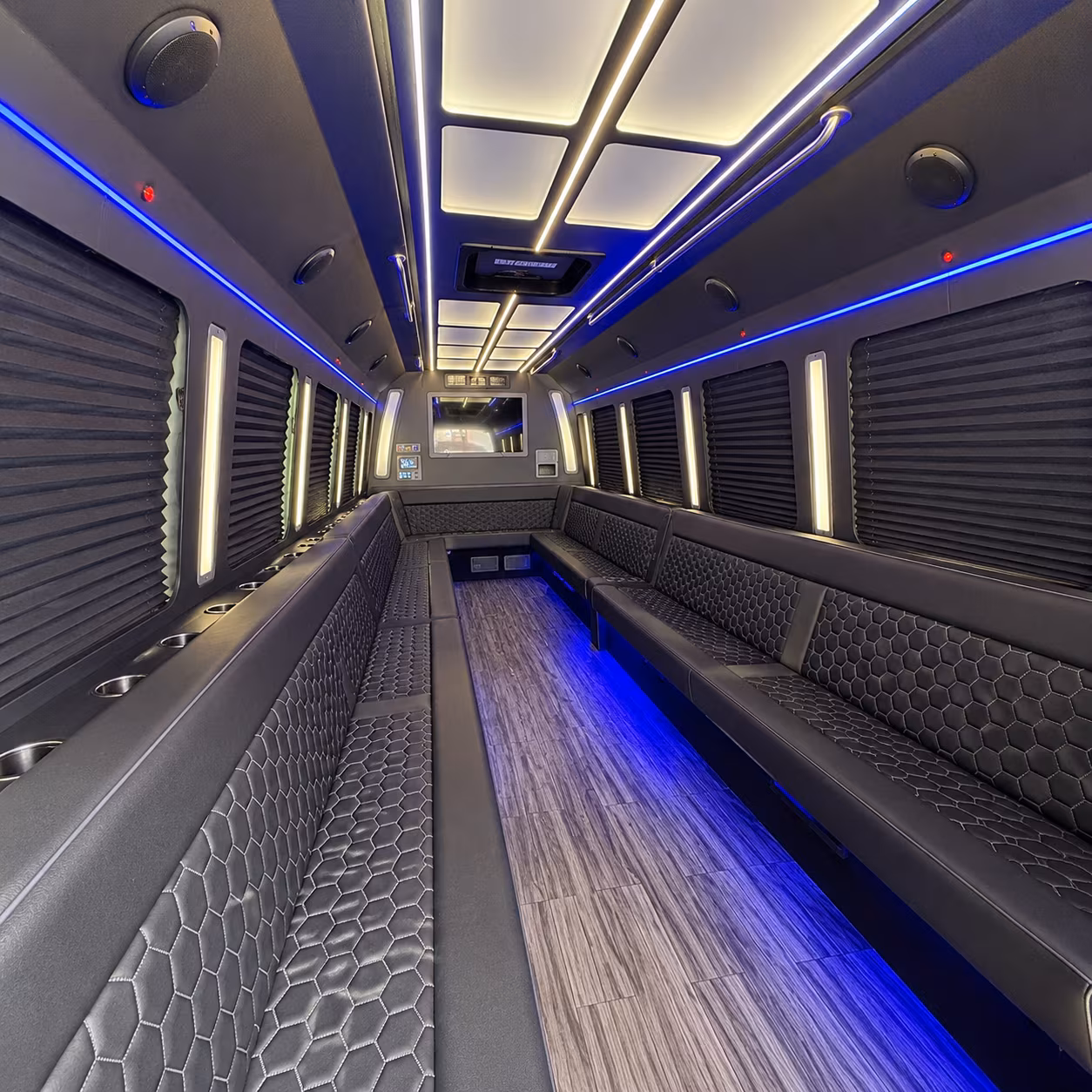 johns creek 30 passenger party bus interior