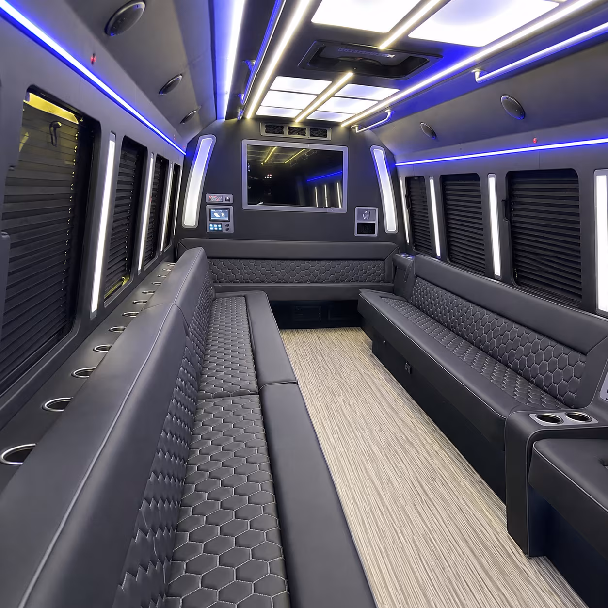 johns creek 40 passenger party bus inside