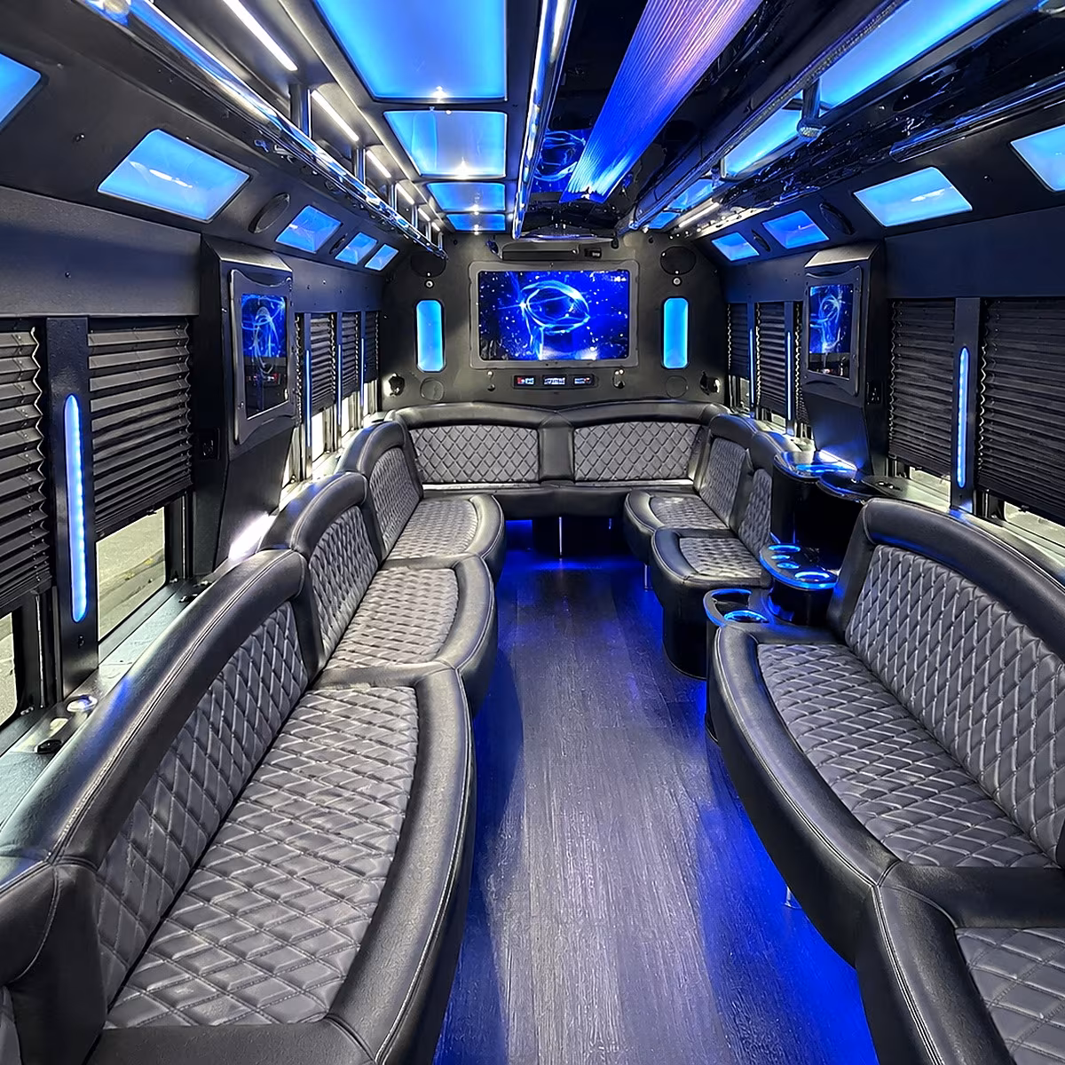 johns creek 50 passenger party bus interior